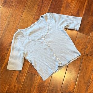 American Eagle Outfitters Light Blue Ribbed  Button Down Top - Size S